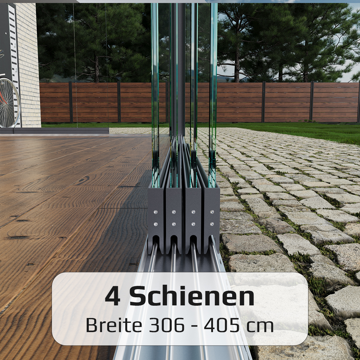 Glasschiebewand mit 4 Schiebeelemente von 306 cm bis zu 405 cm