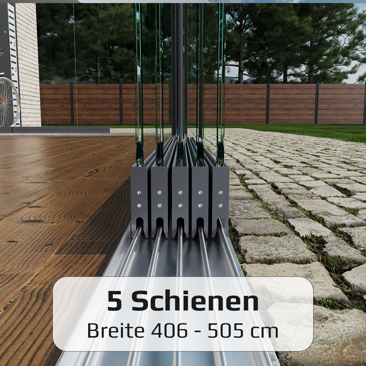 Glasschiebewand mit 5 Schiebeelemente von 406 cm bis zu 505 cm