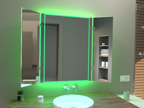 Klappspiegel Carraras mit LED Beleuchtung RGB Farbwechsel Grün