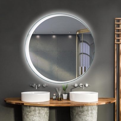 Runder Badspiegel mit LED-Beleuchtung für Ihr Bad nach Maß - Laser-Badspiegel AY von Glaswerk24