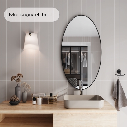 Elyptische Spiegel mit Rahmen Montageart hoch