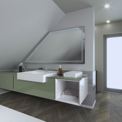 Badspiegel für Dachschrägen - TOULON DS mit LED Beleuchtung nach Maß