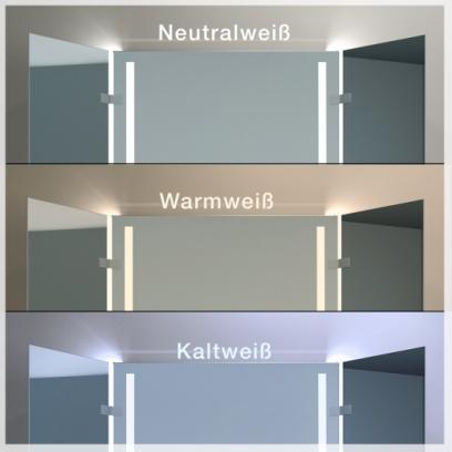 Klappspiegel mit LED Vorschau Warmweiß, Neutralweiß und Kaltweiß