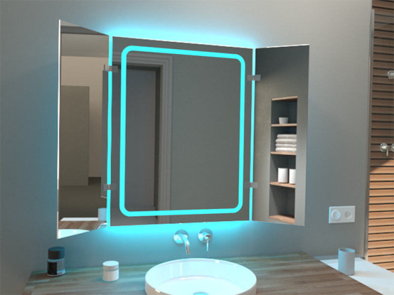 Klappspiegel Pavias mit LED Beleuchtung RGB Farbwechsel Blau Klappspiegel Pavias mit LED Beleuchtung RGB Farbwechsel Blau