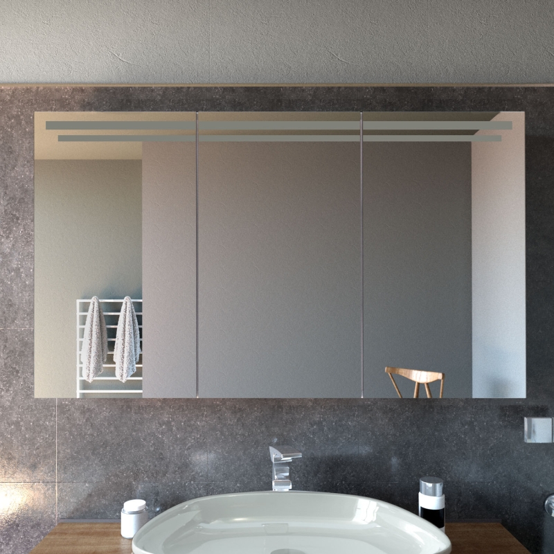 Badspiegelschrank mit LED Beleuchtung KOPERVIK, von vorne und unbeleuchtet beleuchtet