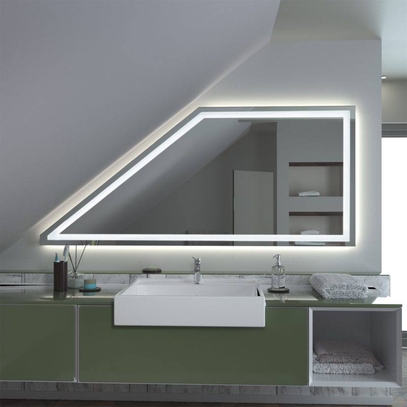 Badspiegel für Dachschrägen - TOULON DS mit LED Beleuchtung nach Maß